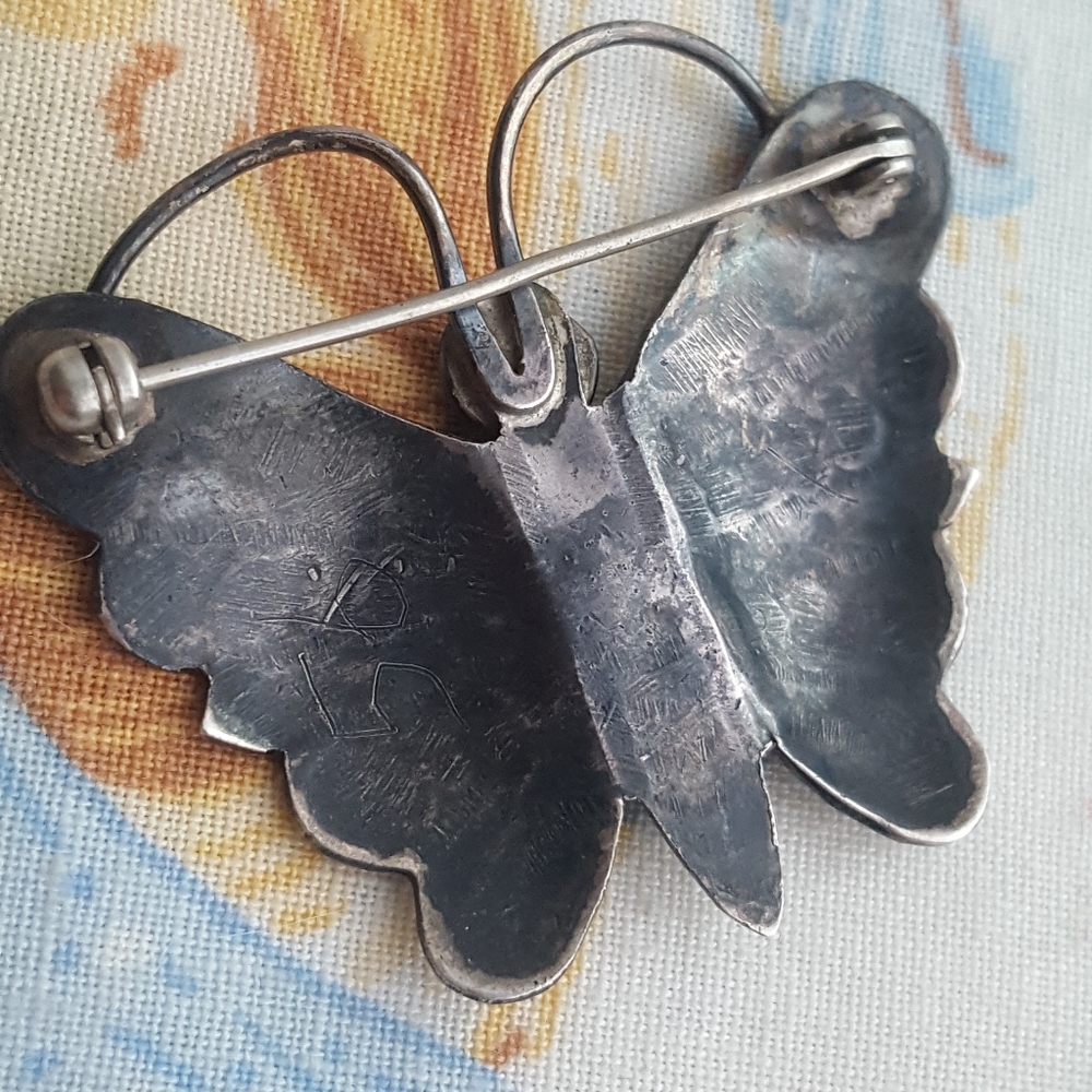 Vintage Silver & Turquoise Butterfly Brooch - Picture 7 of 8